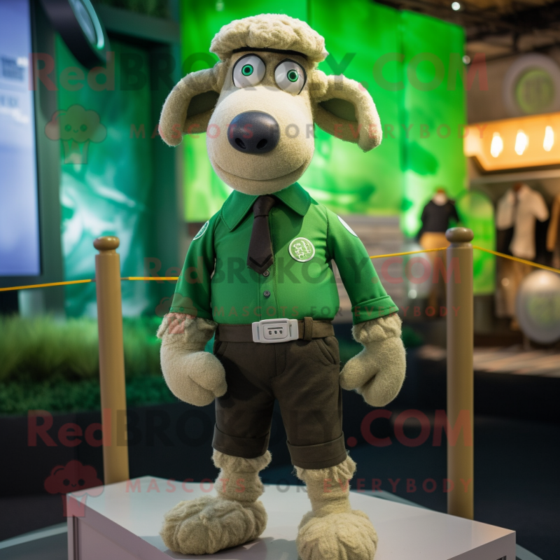Green Merino Sheep mascot costume character dressed with a Poplin Shirt and Cufflinks Green Merino Sheep mascot costume character dressed with a Poplin Shirt and Cufflinks