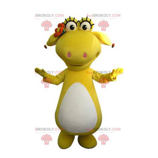 Gul og hvid dinosaur maskot. Gult dyr - Redbrokoly.com