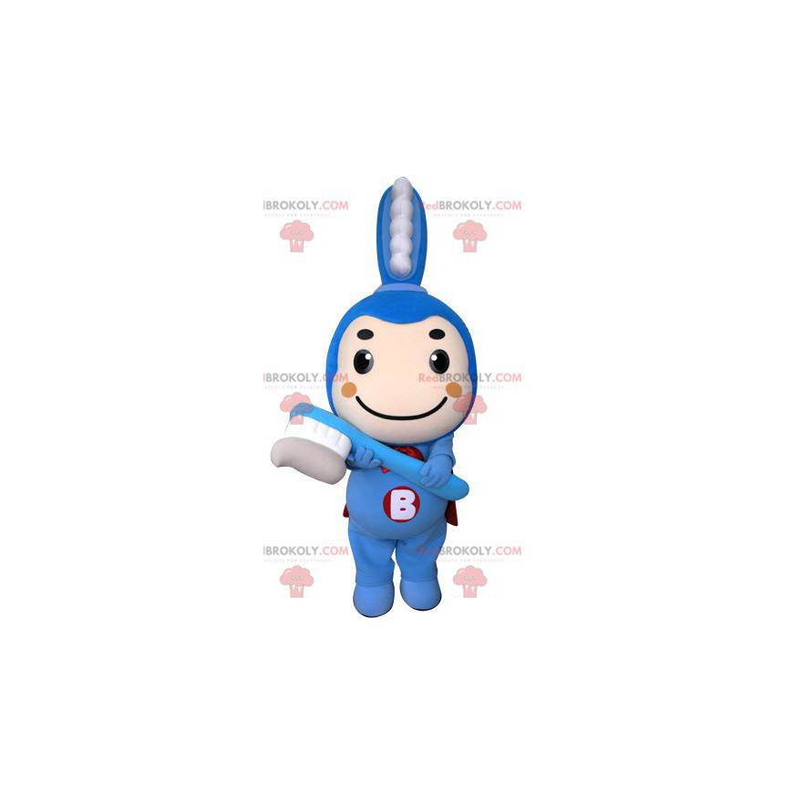 Blue toothbrush mascot with a cape - Redbrokoly.com