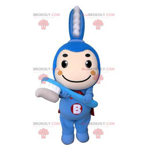 Blå tannbørste maskot med kappe - Redbrokoly.com