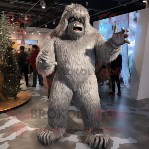Silver Sasquatch mascot costume character dressed with a Romper and Mittens