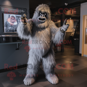 Silver Sasquatch mascot costume character dressed with a Romper and Mittens