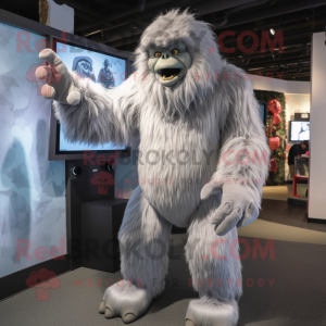 Silver Sasquatch mascot costume character dressed with a Romper and Mittens