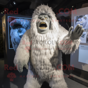 Silver Sasquatch mascot costume character dressed with a Romper and Mittens