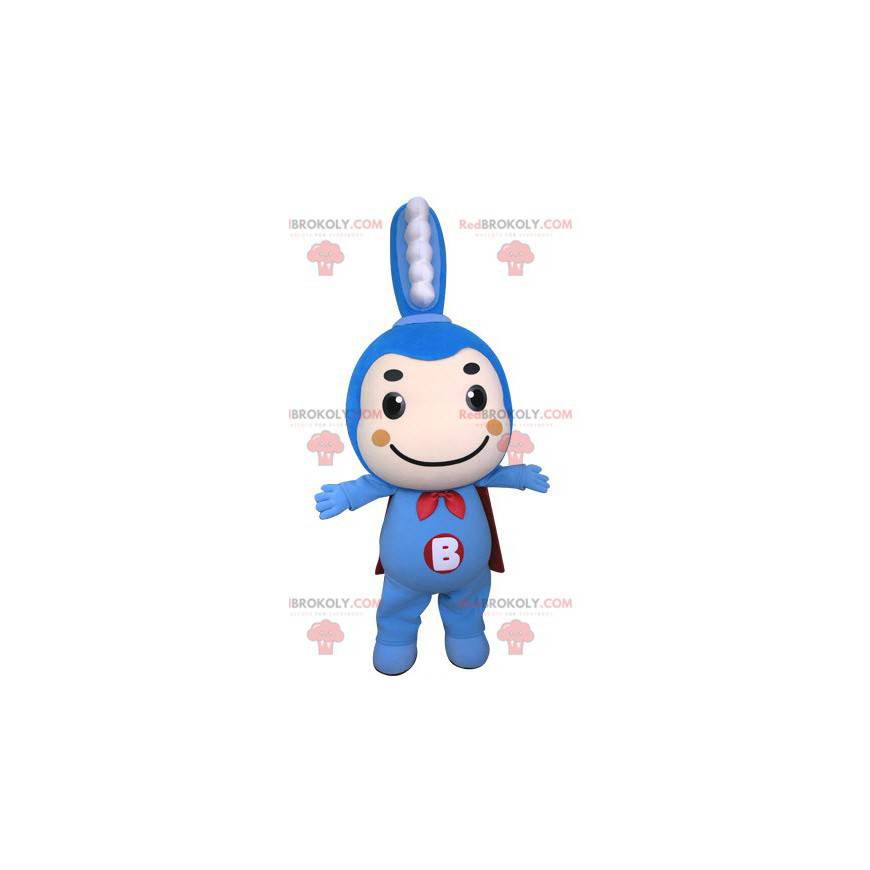 Blaues Zahnbürstenmaskottchen mit Umhang - Redbrokoly.com