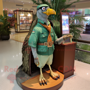 Forest Green Passenger Pigeon mascot costume character dressed with a Cargo Shorts and Bracelet watches