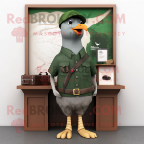 Forest Green Passenger Pigeon mascot costume character dressed with a Cargo Shorts and Bracelet watches