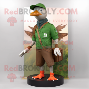 Forest Green Passenger Pigeon mascot costume character dressed with a Cargo Shorts and Bracelet watches