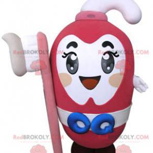 Pink toothpaste mascot holding a toothbrush - Redbrokoly.com