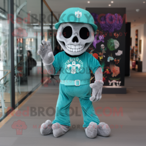 Teal Skull maskot kostume...