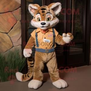 Tan Bobcat mascot costume character dressed with a Jeans and Keychains