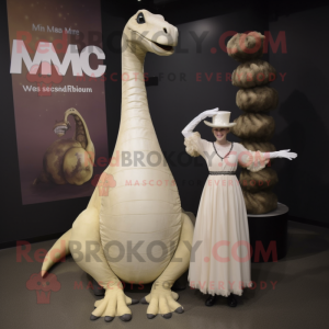 Cream Brachiosaurus mascot costume character dressed with a Empire Waist Dress and Cummerbunds