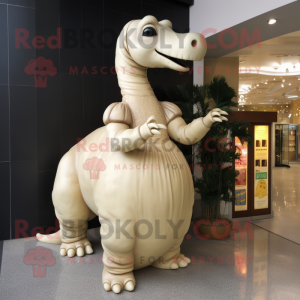 Cream Brachiosaurus mascot costume character dressed with a Empire Waist Dress and Cummerbunds