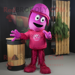 Magenta Scarecrow mascot costume character dressed with a T-Shirt and Rings