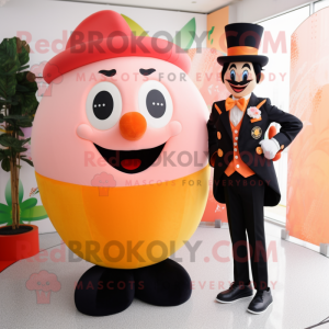 Peach Ring Master mascot costume character dressed with a Suit Pants and Hairpins
