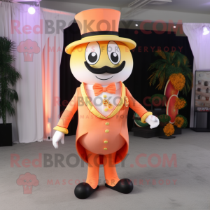 Peach Ring Master mascot costume character dressed with a Suit Pants and Hairpins