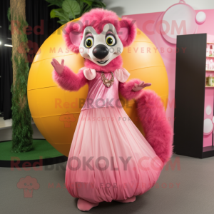 Rosa Lemur maskot kostym...