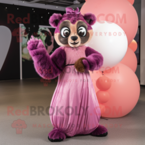 Pink Lemur mascot costume character dressed with a Ball Gown and Wraps