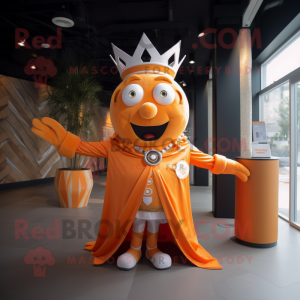 Orange King mascot costume character dressed with a Suit Jacket and Scarves