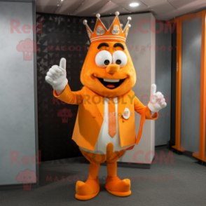 Orange King mascot costume character dressed with a Suit Jacket and Scarves