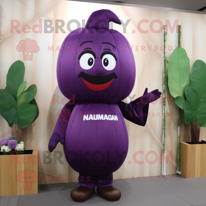 nan Eggplant mascot costume character dressed with a Blouse and Cummerbunds