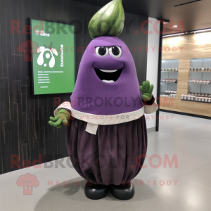 nan Eggplant mascot costume character dressed with a Blouse and Cummerbunds