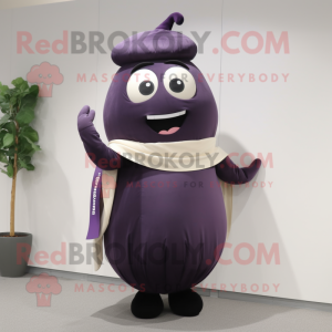 nan Eggplant mascot costume character dressed with a Blouse and Cummerbunds
