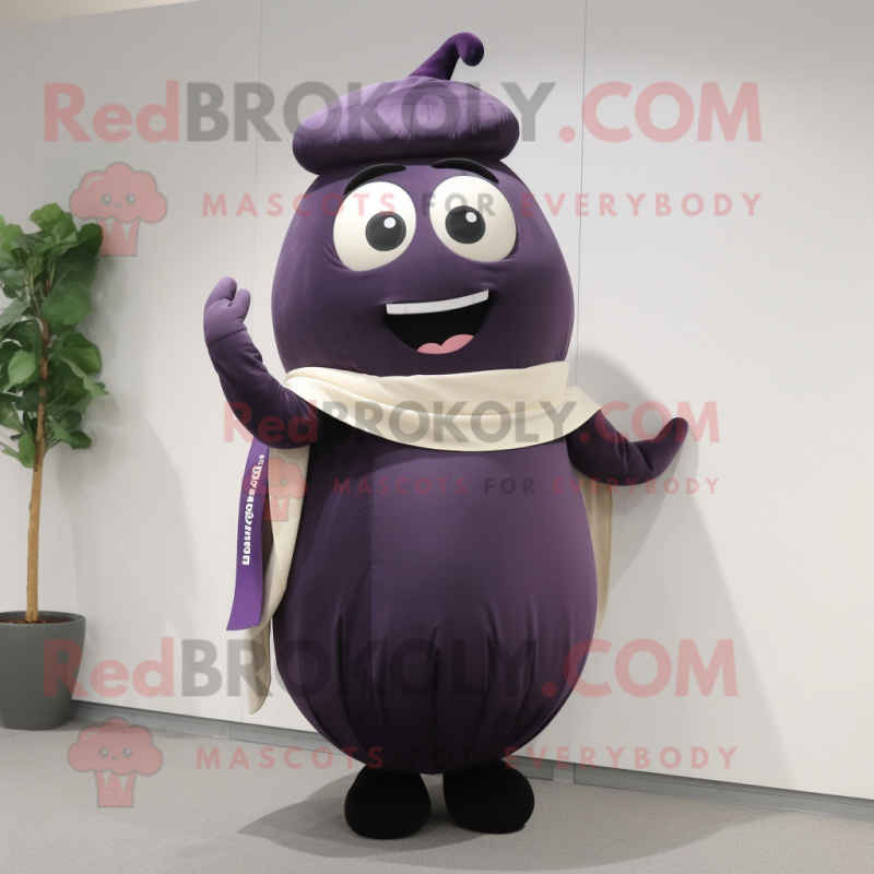 nan Eggplant mascot costume character dressed with a Blouse and Cummerbunds nan Eggplant mascot costume character dressed with a Blouse and Cummerbunds