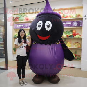 nan Eggplant mascot costume character dressed with a Blouse and Cummerbunds