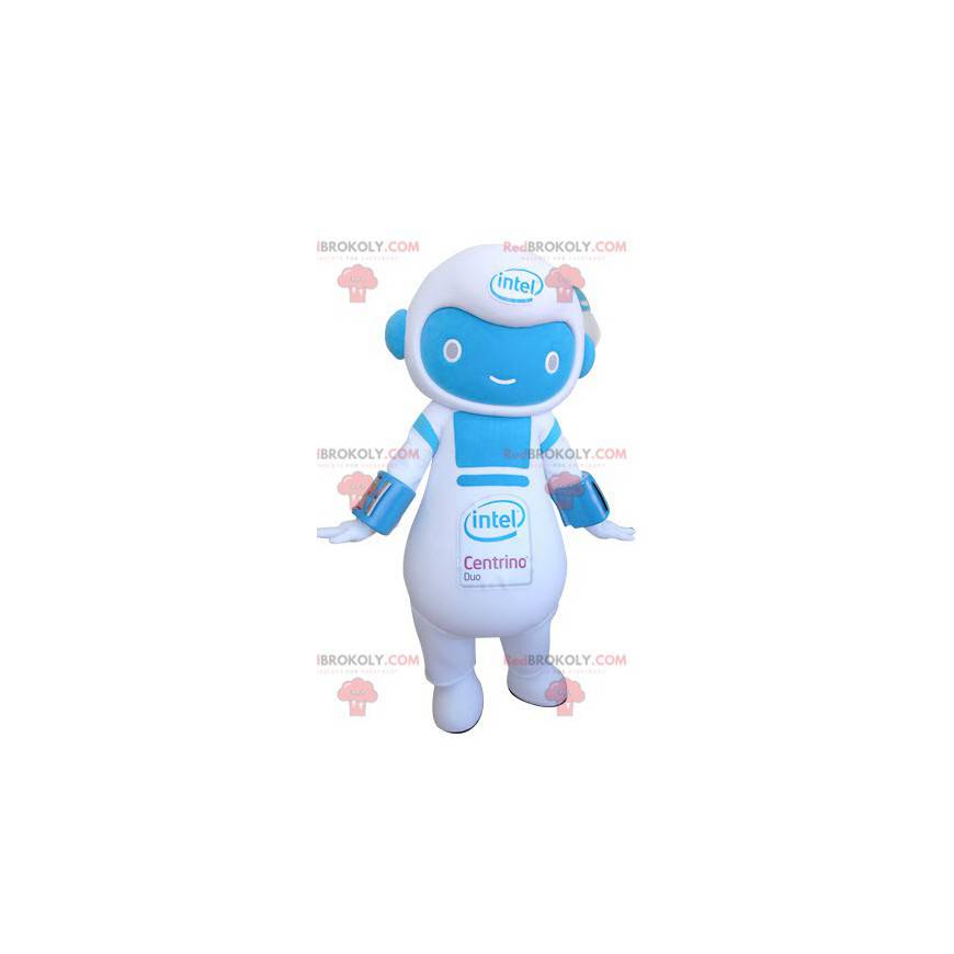 Mascotte de bonhomme de robot bleu et blanc - Redbrokoly.com