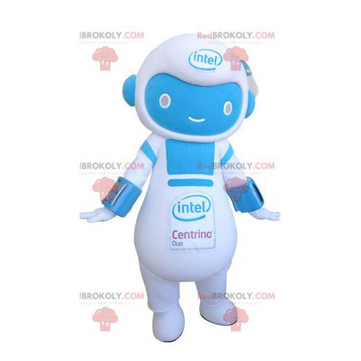 Mascota de muñeco de nieve robot azul y blanco - Redbrokoly.com