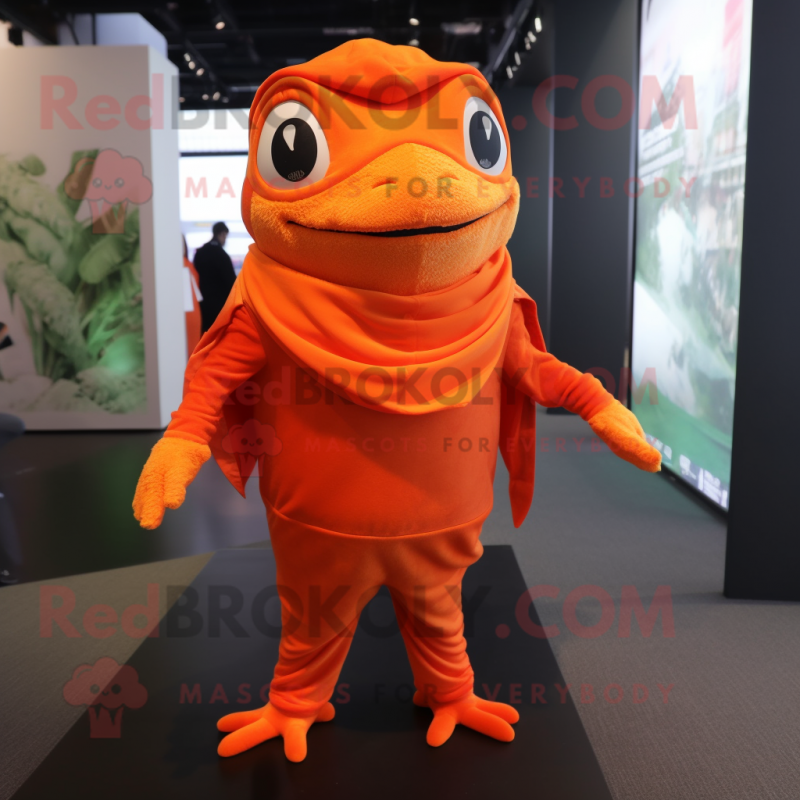 Orange Frog mascot costume character dressed with a Turtleneck and Shawls