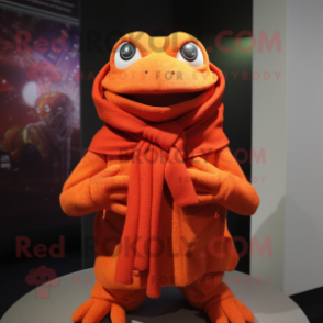 Orange Frog mascot costume character dressed with a Turtleneck and Shawls