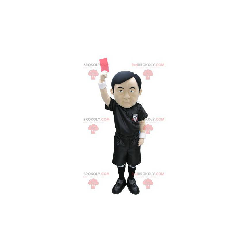 Asian referee mascot dressed in black - Redbrokoly.com