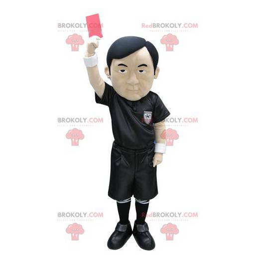 Mascotte d'homme d'arbitre asiatique habillé en noir -