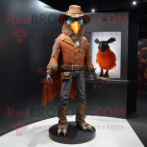 Rust Crow mascot costume character dressed with a Bootcut Jeans and Rings