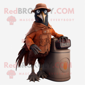 Rust Crow mascot costume character dressed with a Bootcut Jeans and Rings