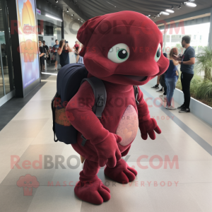 Maroon Stingray mascot costume character dressed with a Turtleneck and Backpacks