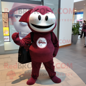 Maroon Stingray mascot costume character dressed with a Turtleneck and Backpacks