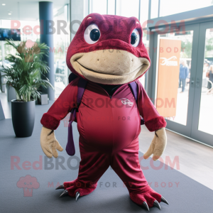 Maroon Stingray mascot costume character dressed with a Turtleneck and Backpacks