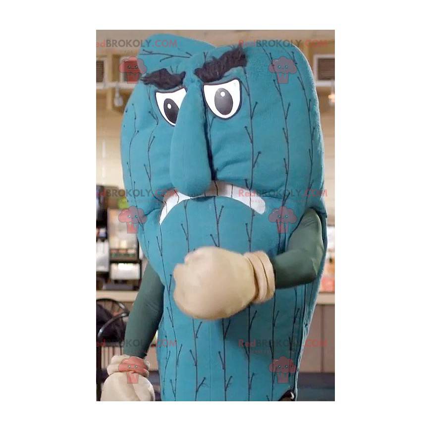 Mascote cacto azul gigante com saco de pancadas - Redbrokoly.com