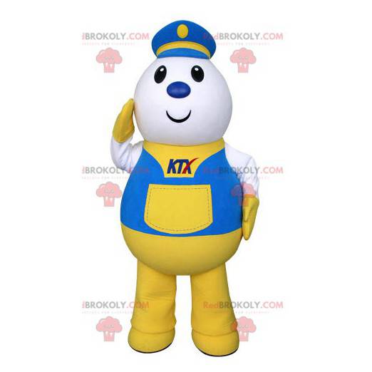 Koerier bezorger mascotte gekleed in uniform - Redbrokoly.com