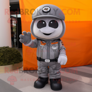 Gray Pumpkin mascot costume character dressed with a Moto Jacket and Berets