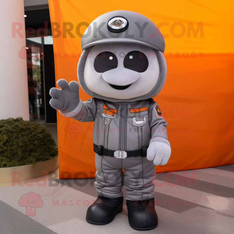 Gray Pumpkin mascot costume character dressed with a Moto Jacket and Berets Gray Pumpkin mascot costume character dressed with a Moto Jacket and Berets