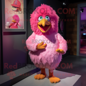 Pink Hens mascot costume character dressed with a Bermuda Shorts and Brooches