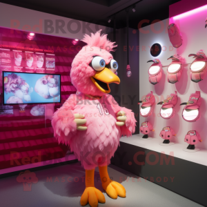 Pink Hens mascot costume character dressed with a Bermuda Shorts and Brooches