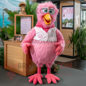 Pink Hens mascot costume character dressed with a Bermuda Shorts and Brooches
