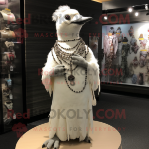 White Woodpecker mascot costume character dressed with a Wrap Dress and Necklaces