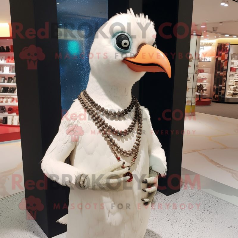 White Woodpecker mascot costume character dressed with a Wrap Dress and Necklaces White Woodpecker mascot costume character dressed with a Wrap Dress and Necklaces
