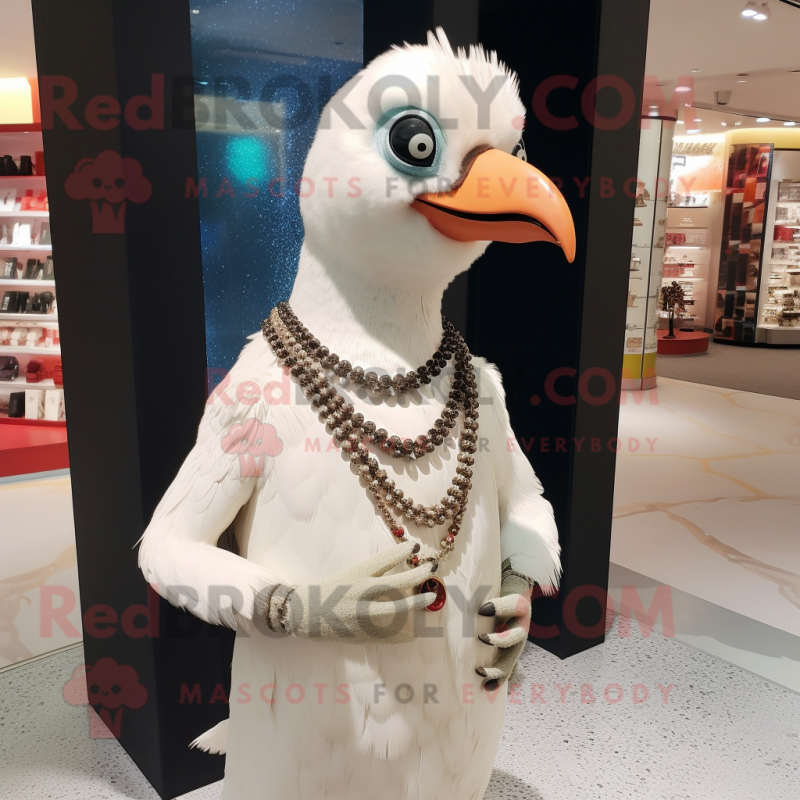 White Woodpecker mascot costume character dressed with a Wrap Dress and Necklaces